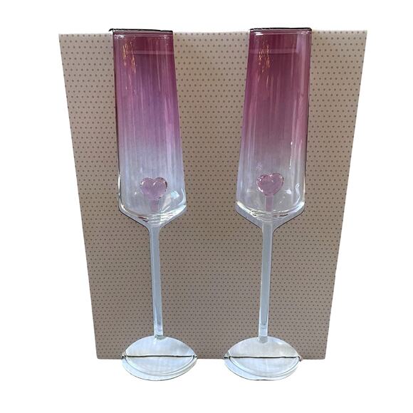 VIRAL Cupcakes & Cashmere Pink Heart Glass Champagne Flutes Set of 2 New - Picture 1 of 14